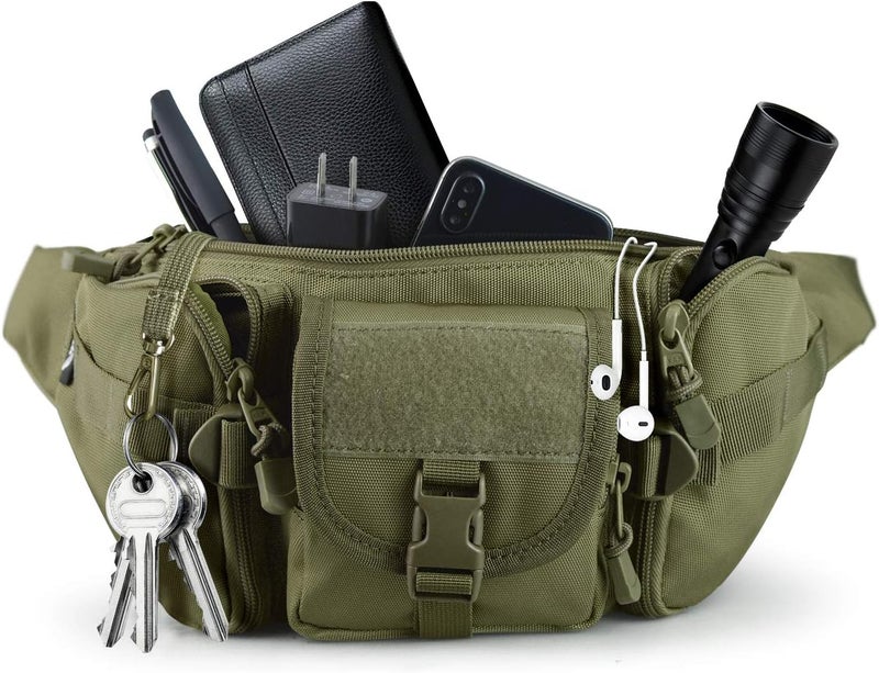 SOWHUP Tactical Fanny Pack,Military Waist Bag Pack with U.S Patch Utility Hip Belt Bumbag for Outdoor Fishing Hiking (Army Green(5 Zipper Pockets)) - Image 3